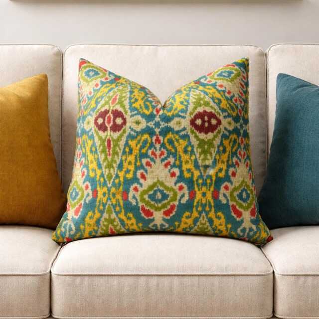 Hand Dyed Silk Ikat Pillow Cover, Modern Home Decor - 20x20 Inch - image 1