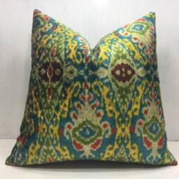Hand Dyed Silk Ikat Pillow Cover, Modern Home Decor - 20x20 Inch - thumbnail 2
