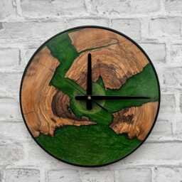 Nature-Inspired Wall Clocks, Silent Clock, Epoxy Resin & Live Edge Wood Clock With Metal Frame, Modern Rustic Home Office Decor - thumbnail 2
