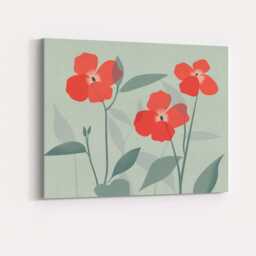 Coral Red Wildflower Botanical Illustration Sage Green Floral Art Canvas Wall Print Decor Picture Ready To Hang - thumbnail 4