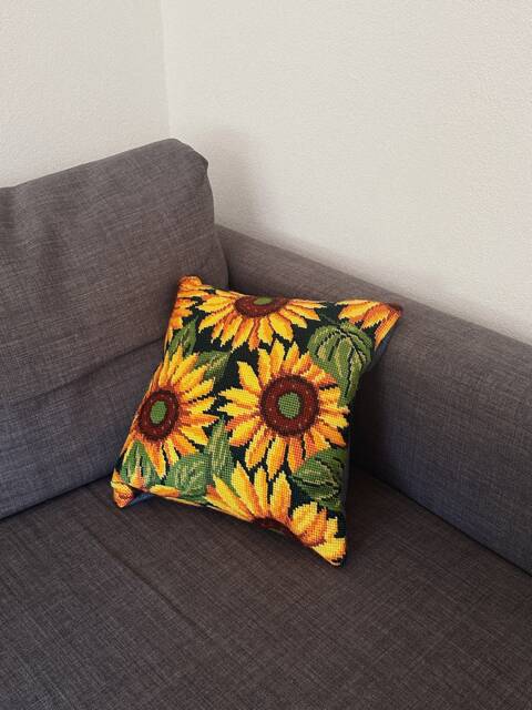 Embroidered Pillow Cover With Flower- Boho Style Handmade Home Sofa Decor- Sunflower Pillow- Plants Botanic Cushion- Yellow Black Pillow - image 1