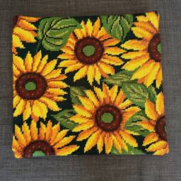 Embroidered Pillow Cover With Flower- Boho Style Handmade Home Sofa Decor- Sunflower Pillow- Plants Botanic Cushion- Yellow Black Pillow - thumbnail 3