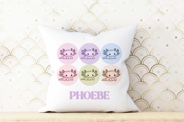 Personalised Axolotl Kids Cushion - Pastel Nursery Decor - image 1