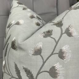 Embroidery Leaf Flower Design, Cushion Cover, Decorative Pillow Duck Egg John Lewis & Partners Fabric Worldwide Shipping - thumbnail 3