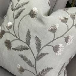 Embroidery Leaf Flower Design, Cushion Cover, Decorative Pillow Duck Egg John Lewis & Partners Fabric Worldwide Shipping - thumbnail 2
