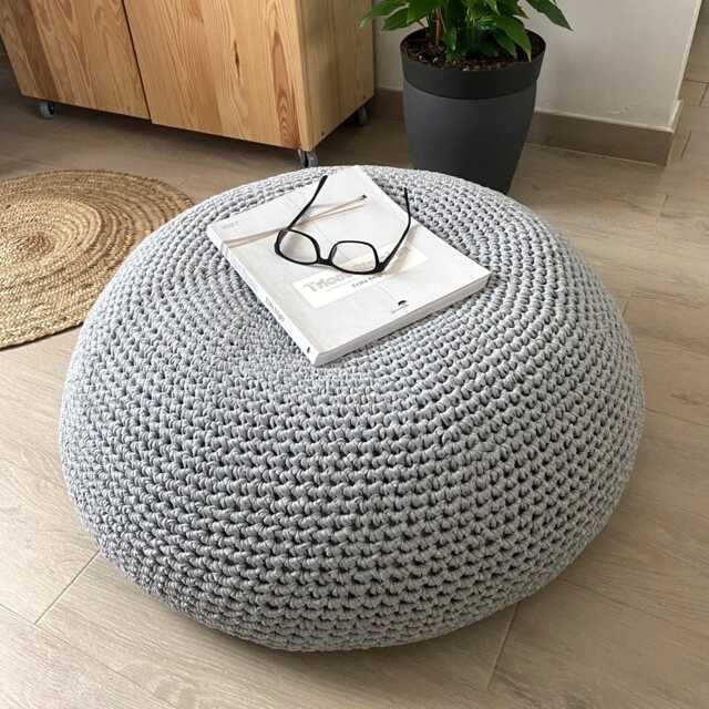 xl Crochet Pouf Ottoman Eco Cotton Cushion, Boho Round Floor Seating Pillow - image 1