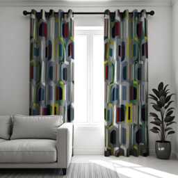 Mid-Century Modern Curtains With Geometric Pattern, Made To Measure Curtain Panels, Retro Style Window Drapes For Living Room Or Bedroom - thumbnail 2