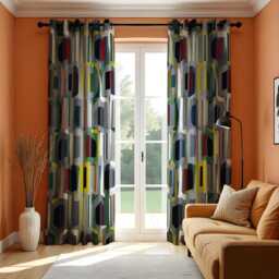 Mid-Century Modern Curtains With Geometric Pattern, Made To Measure Curtain Panels, Retro Style Window Drapes For Living Room Or Bedroom - thumbnail 3