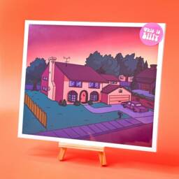 Simpsons Evergreen Terrace Art Print Pink Sunset Watercolor Style - thumbnail 2
