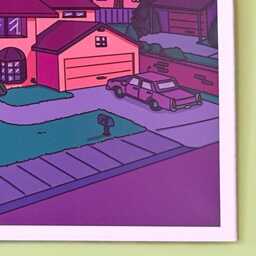 Simpsons Evergreen Terrace Art Print Pink Sunset Watercolor Style - thumbnail 3