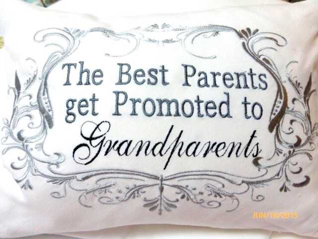 Embroidered Grandparents Pillow Cover, Birth Announcement Gift - image 1