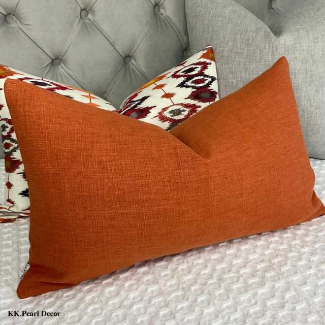 "Cotton Blend Orange Cushion Cover, Accent Throw Pillow Cover 12"" X 20"