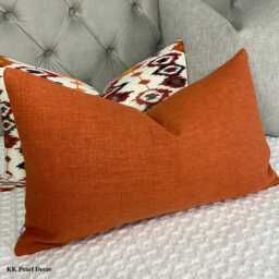 "Cotton Blend Orange Cushion Cover, Accent Throw Pillow Cover 12"" X 20" - thumbnail 1