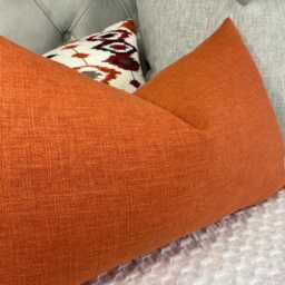 "Cotton Blend Orange Cushion Cover, Accent Throw Pillow Cover 12"" X 20" - thumbnail 2
