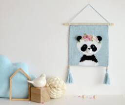 Crochet Panda Wall Hanging Decor - Handmade Nursery - thumbnail 1