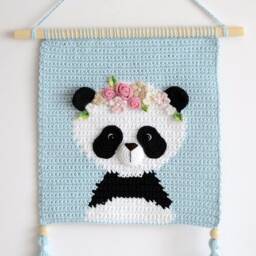 Crochet Panda Wall Hanging Decor - Handmade Nursery - thumbnail 2