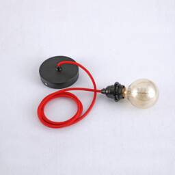 Industrial Modern Pendant Light With Shade Ready Socket & Red Fabric Cord - Hardwire Fixture For Creative Diy Dining & Kitchen Lighting