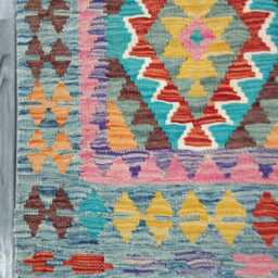 Colourful Runner Rug, Handmade Artisan Afghan Turkish, Scandinavian, Navajo, Bohemian, Wool Flatweave Multicolour Kilim Rug 194x75 cm - thumbnail 4