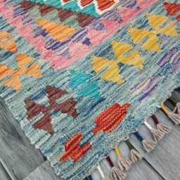 Colourful Runner Rug, Handmade Artisan Afghan Turkish, Scandinavian, Navajo, Bohemian, Wool Flatweave Multicolour Kilim Rug 194x75 cm - thumbnail 2