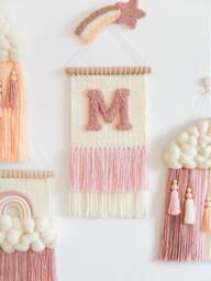 Personalised Initial Woven Wall Hanging, Custom Letter Nursery Decor, Weaving Tapestry, Fiber Art - thumbnail 1