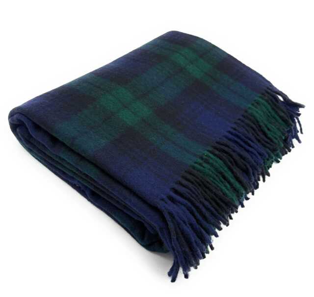 Large Wool Tartan Blanket - 70x60 Inches Soft, Warm & Timeless Black Watch - image 1
