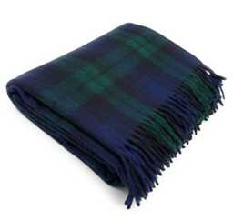 Large Wool Tartan Blanket - 70x60 Inches Soft, Warm & Timeless Black Watch - thumbnail 1