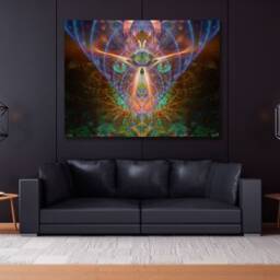 The Emerald Eyes Cosmic Tapestry - Wall Hanging Conscious- Meditation Spiritual Visionary Yoga- Healing Art - thumbnail 2
