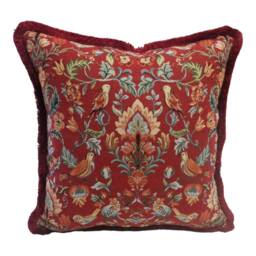William Morris Tapestry Cushion Red Birds Accent Pillow, Handmade - thumbnail 3