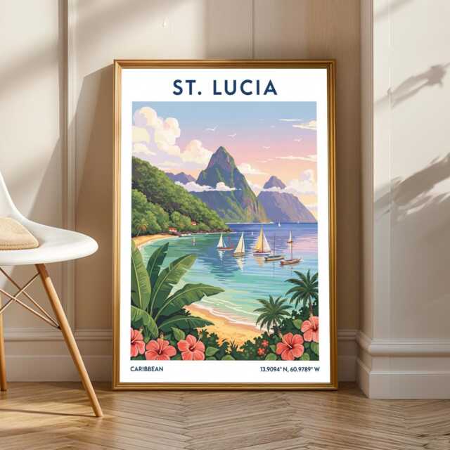 st. Lucia Landscape Poster Tropical Caribbean Island Wall Art - image 1