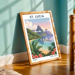 st. Lucia Landscape Poster Tropical Caribbean Island Wall Art - thumbnail 2