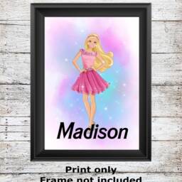 Personalised Barbie Unframed Watercolour Wall Art Childrens Bedroom Poster A5 A4 A3 High Quality Prints - thumbnail 2