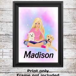 Personalised Barbie Unframed Watercolour Wall Art Childrens Bedroom Poster A5 A4 A3 High Quality Prints - thumbnail 3