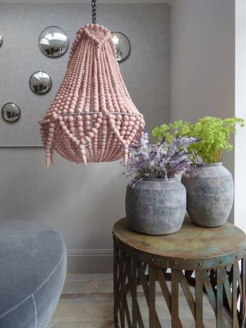 Flamingo Pink Wooden Beaded Chandelier - image 1