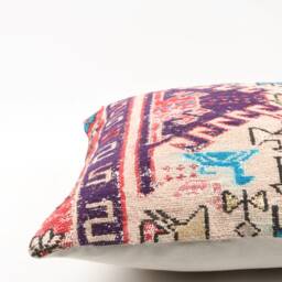 Vintage Turkish Kilim Pillow Cover Handwoven Wool Rug Cushion - 16x16 - thumbnail 4
