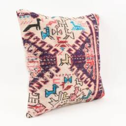 Vintage Turkish Kilim Pillow Cover Handwoven Wool Rug Cushion - 16x16 - thumbnail 3