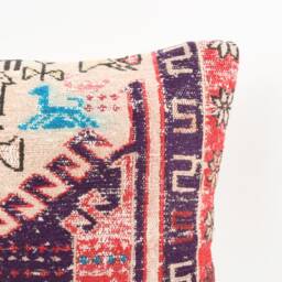 Vintage Turkish Kilim Pillow Cover Handwoven Wool Rug Cushion - 16x16 - thumbnail 2