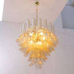 Petali Suspension Lamp ??70 cm Made in Italy Murano Glass Gold, Vintage Style Chandelier - thumbnail 1