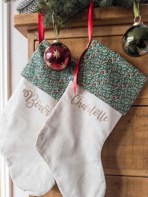 Personalised Christmas Stocking, Joyous Juniper Holly Liberty Fabric, Traditional Family Heirloom, Luxury Stockings - image 1