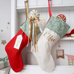 Personalised Christmas Stocking, Joyous Juniper Holly Liberty Fabric, Traditional Family Heirloom, Luxury Stockings - thumbnail 2