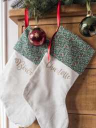 Personalised Christmas Stocking, Joyous Juniper Holly Liberty Fabric, Traditional Family Heirloom, Luxury Stockings - thumbnail 1