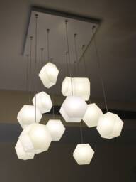 Ceiling Lighting Fixture With Multiple Fused Glass Hexagon Shaped Pendants. Hexalights Design - thumbnail 1