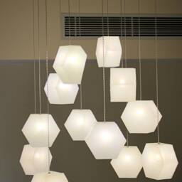 Ceiling Lighting Fixture With Multiple Fused Glass Hexagon Shaped Pendants. Hexalights Design - thumbnail 2