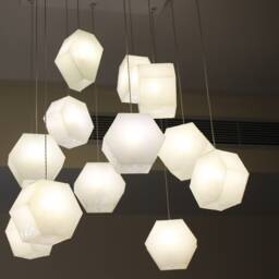 Ceiling Lighting Fixture With Multiple Fused Glass Hexagon Shaped Pendants. Hexalights Design - thumbnail 3