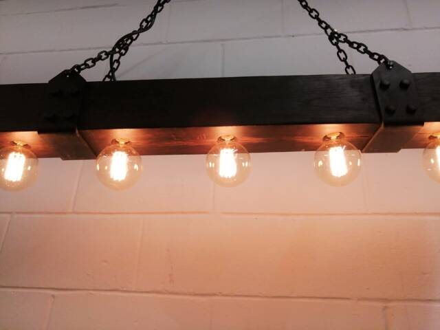 Rustic Oak Beam Chandelier 5-Bulb Farmhouse Ceiling Light - image 1
