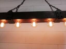 Rustic Oak Beam Chandelier 5-Bulb Farmhouse Ceiling Light - thumbnail 1