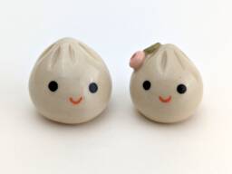 Two Cute Handmade Ceramic Dumplings - One With Flower. Happy Soup Dumplings. Xiao Long Bao. Small-Batch Ceramics. Hand-Painted Pottery - thumbnail 1