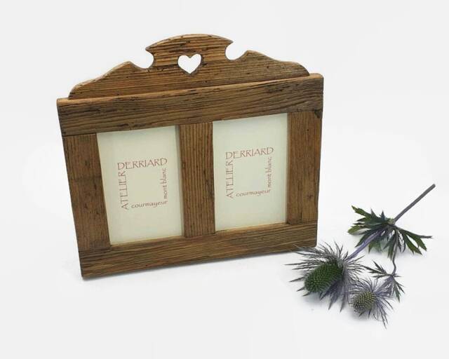Old Wooden Frame For 2 Photos With Heart, Table Or Wall - image 1