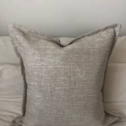 French Linen Pillow Cover, Farmhouse Neutral Cushion, Vintage Decor - thumbnail 3