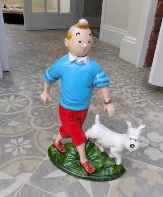 "Large Heavy Cast Iron "" Tintin & Snowy Doorstop Ornament 34cm Or 13 1/4" - image 1