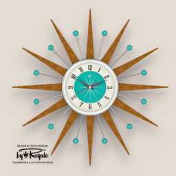 Teak Starburst Clock Mid Century Modern Wall Decor, 21